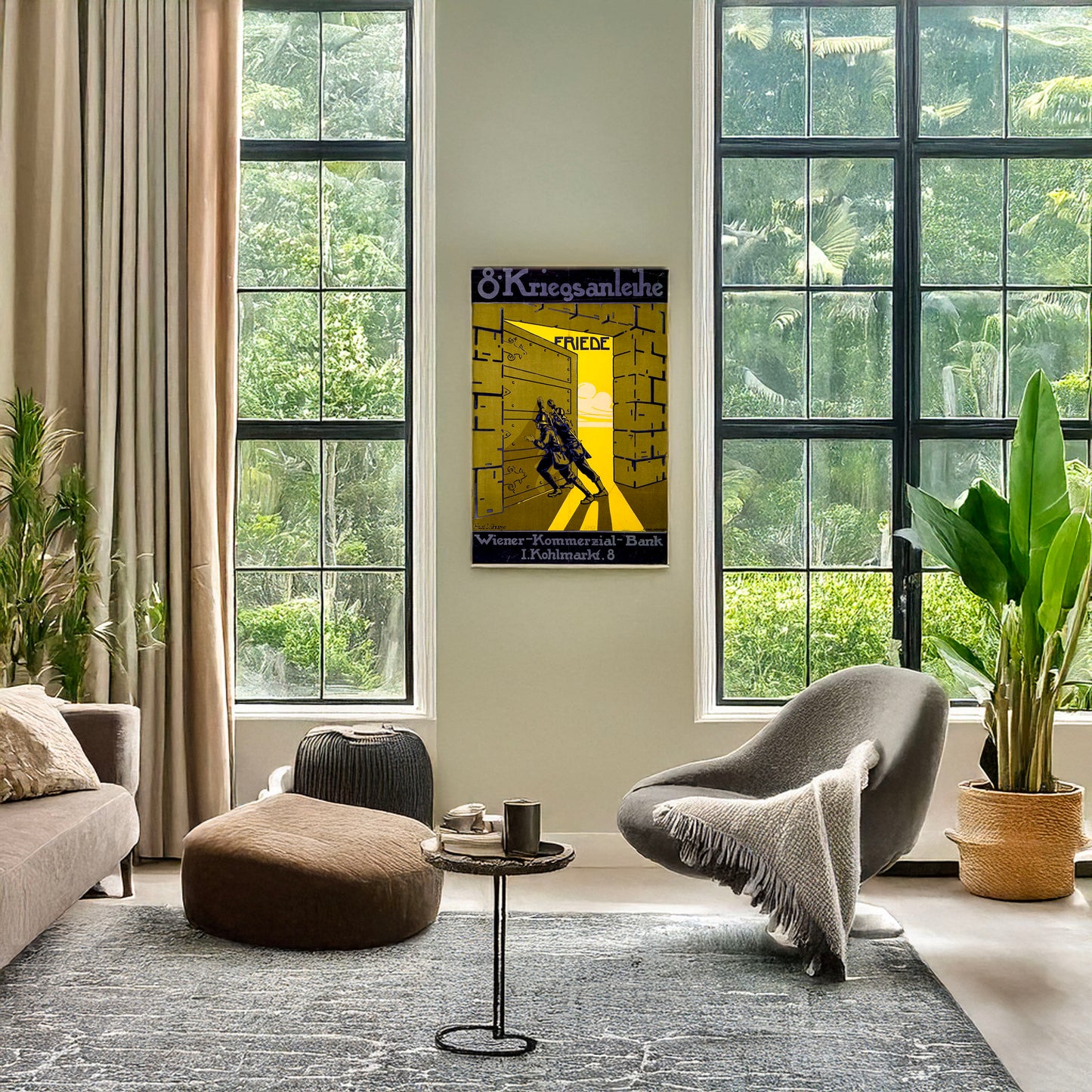 A picture of 8. Kriegsanleihe, a mockup of the print leaning against a wall