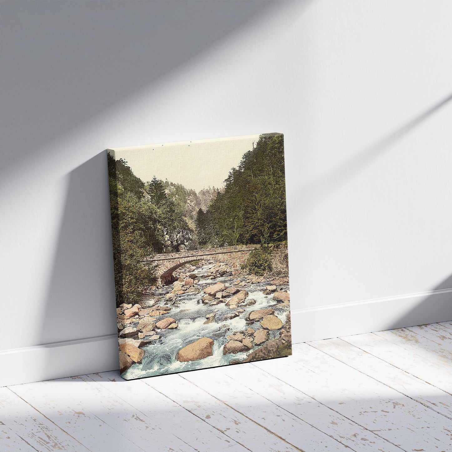 A picture of A View in the valley, Wehrathal, Black Forest, Baden, Germany, a mockup of the print leaning against a wall