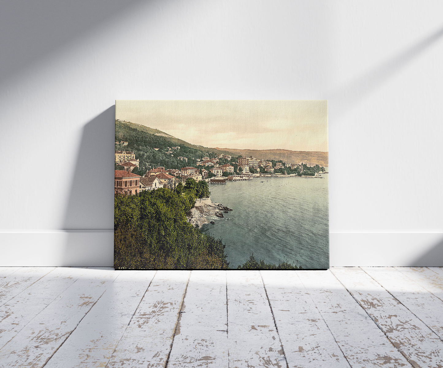 A picture of Abbazia, general view, Istria, Austro-Hungary, a mockup of the print leaning against a wall