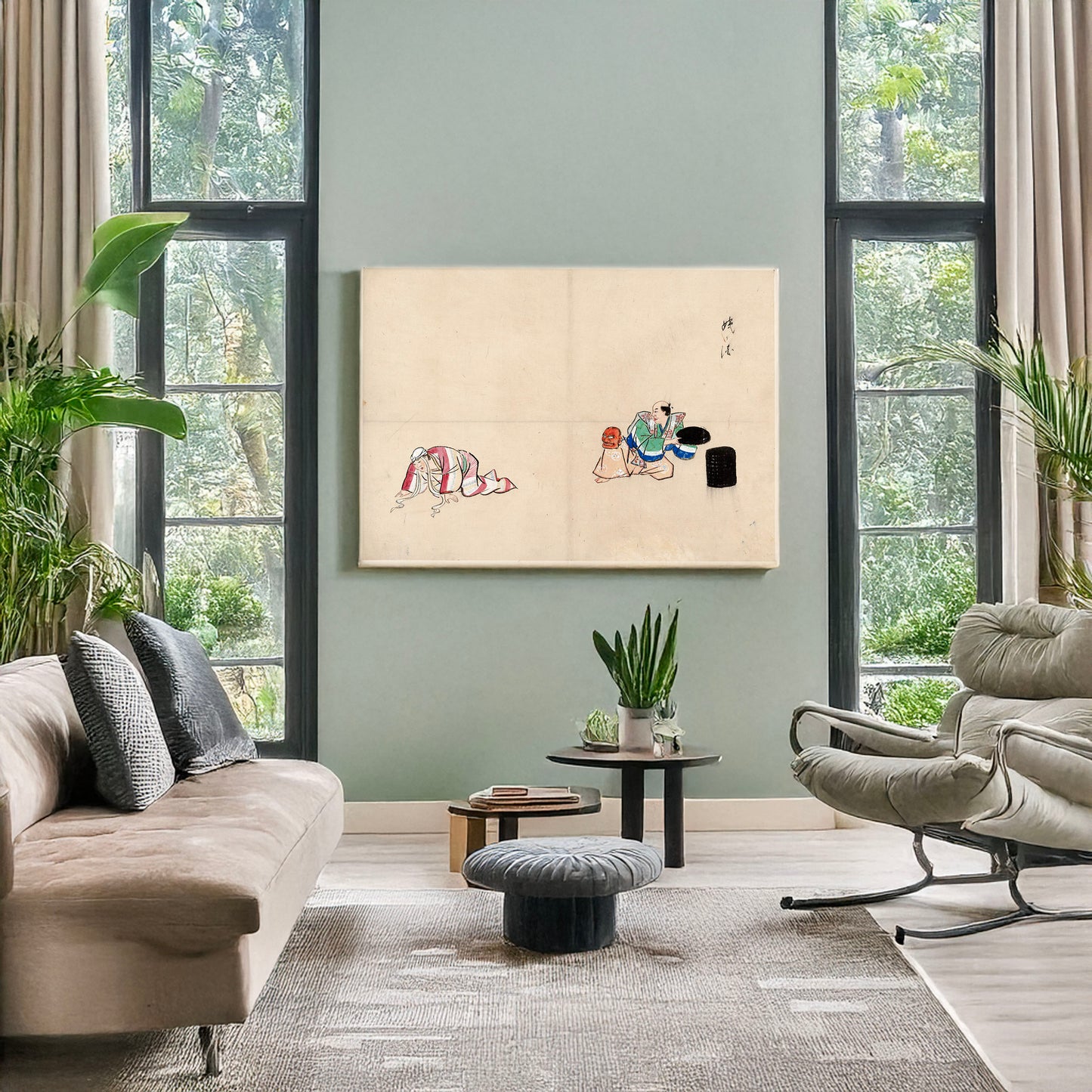 A picture of Actors performing, a mockup of the print leaning against a wall