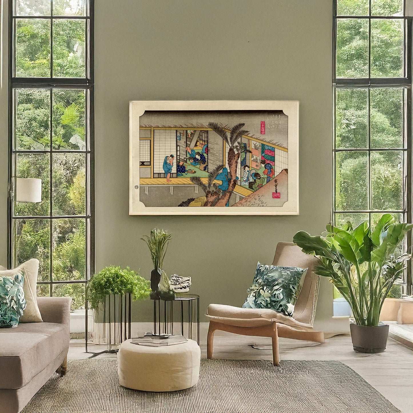 A picture of Akasaka, a mockup of the print leaning against a wall