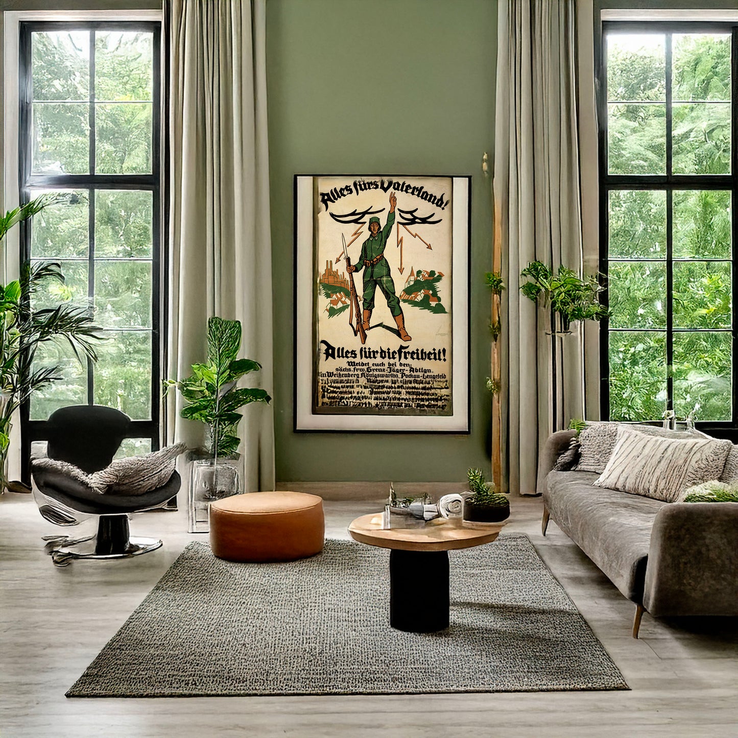 A picture of Alles fürs Vaterland! Alles für die Freiheit!, a mockup of the print leaning against a wall