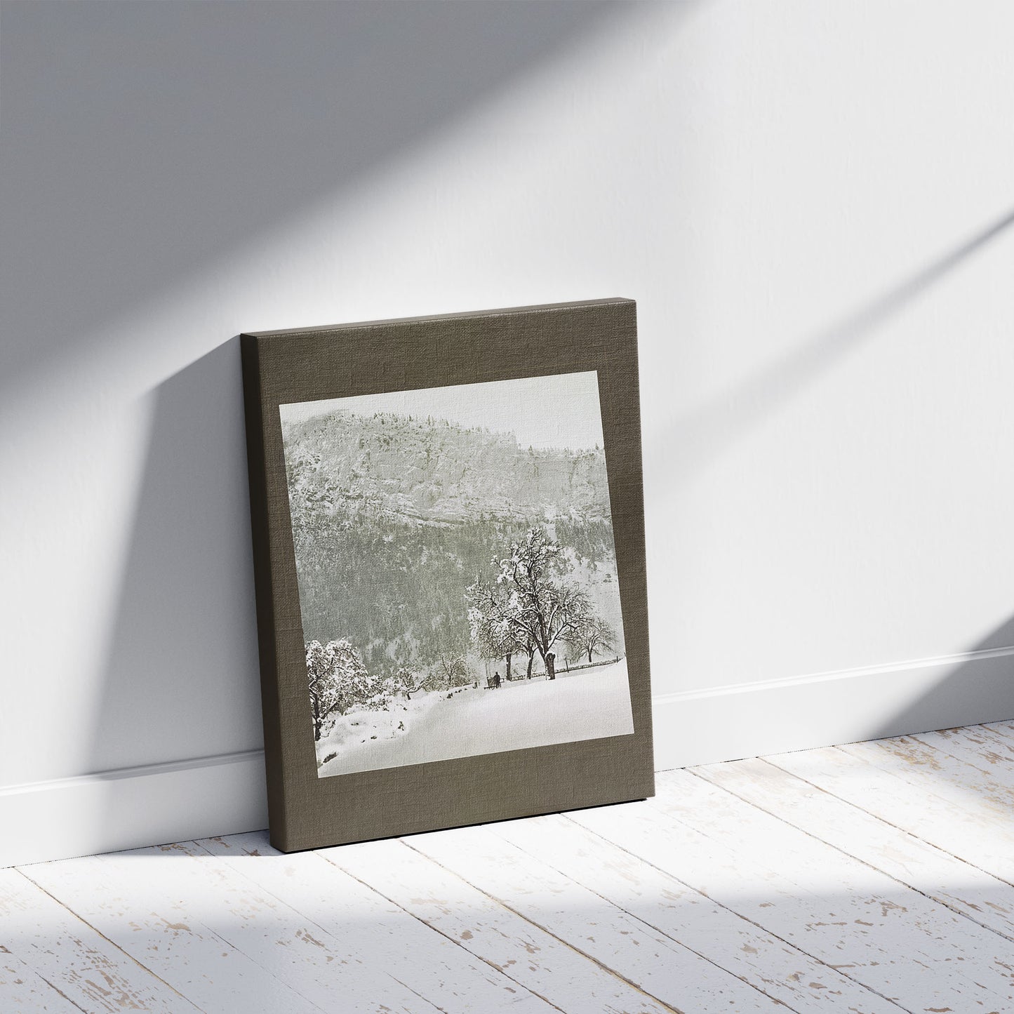 A picture of Am Wiggis, Kanton Glarus, a mockup of the print leaning against a wall