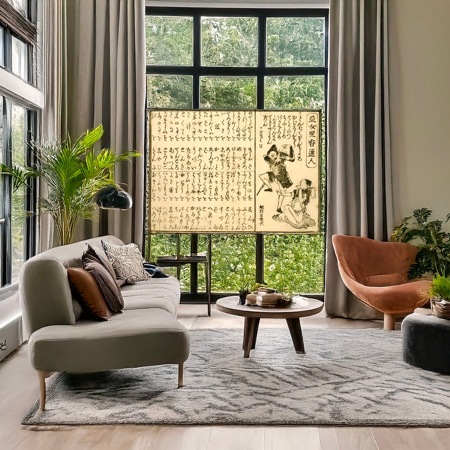 A picture of Amerikatsūjin, a mockup of the print leaning against a wall
