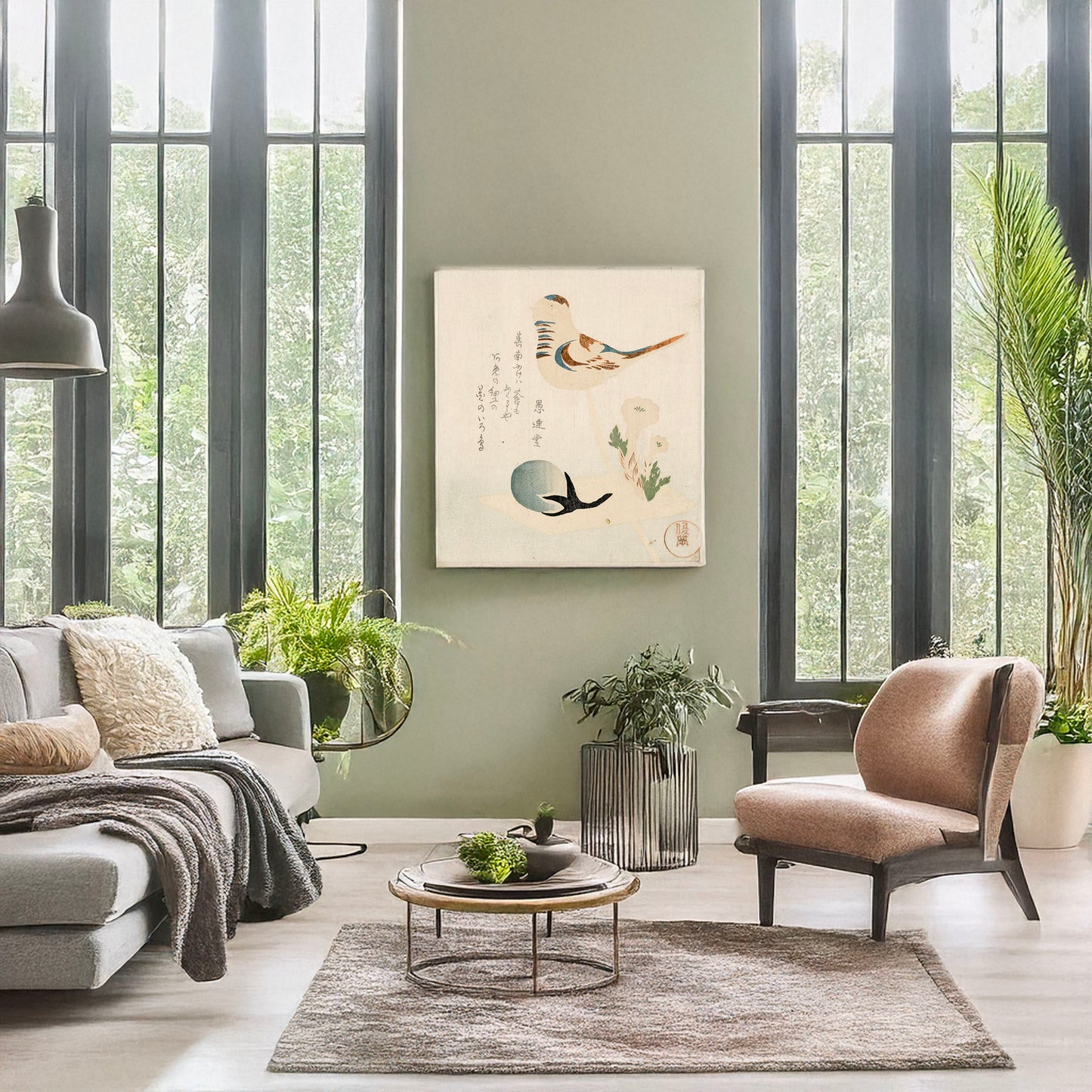 A picture of Amezaiku, a mockup of the print leaning against a wall