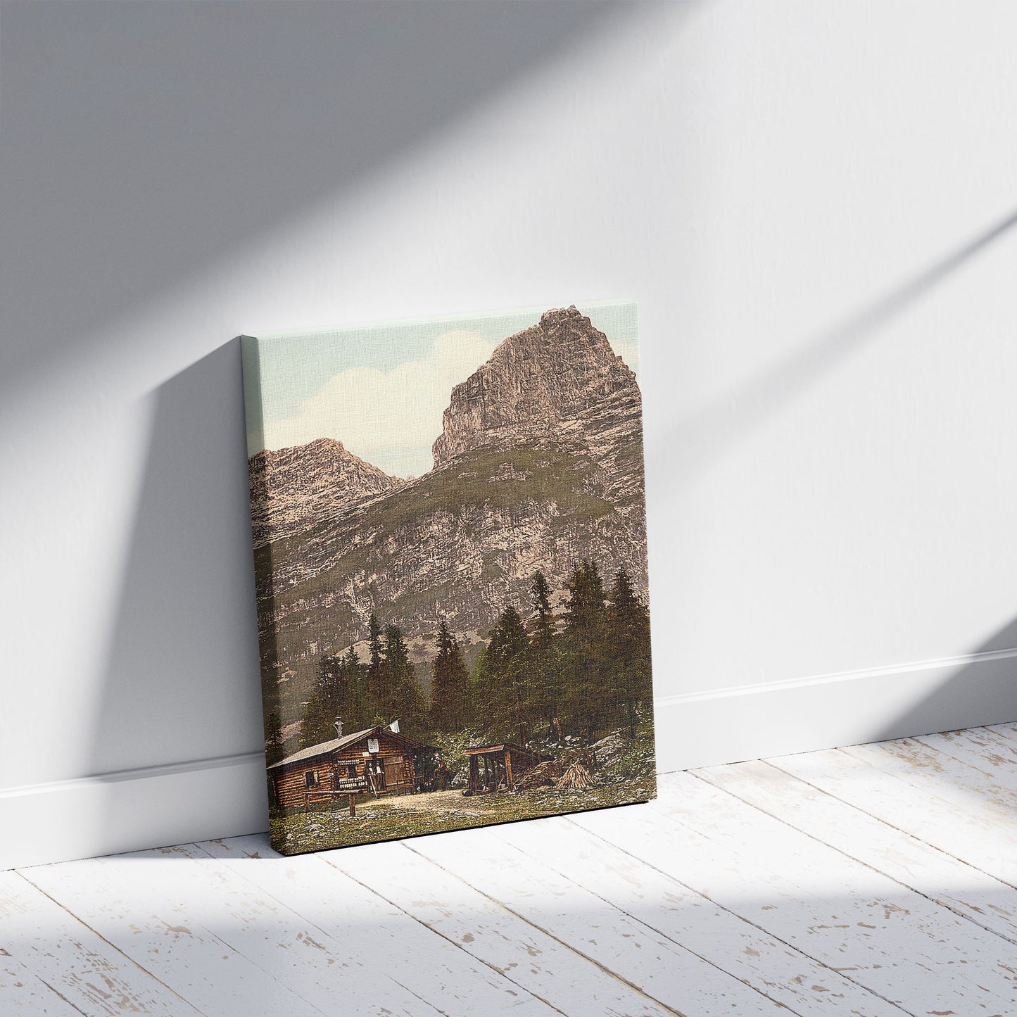A picture of Angerhutte, Hinterrainthal, Upper Bavaria, Germany, a mockup of the print leaning against a wall