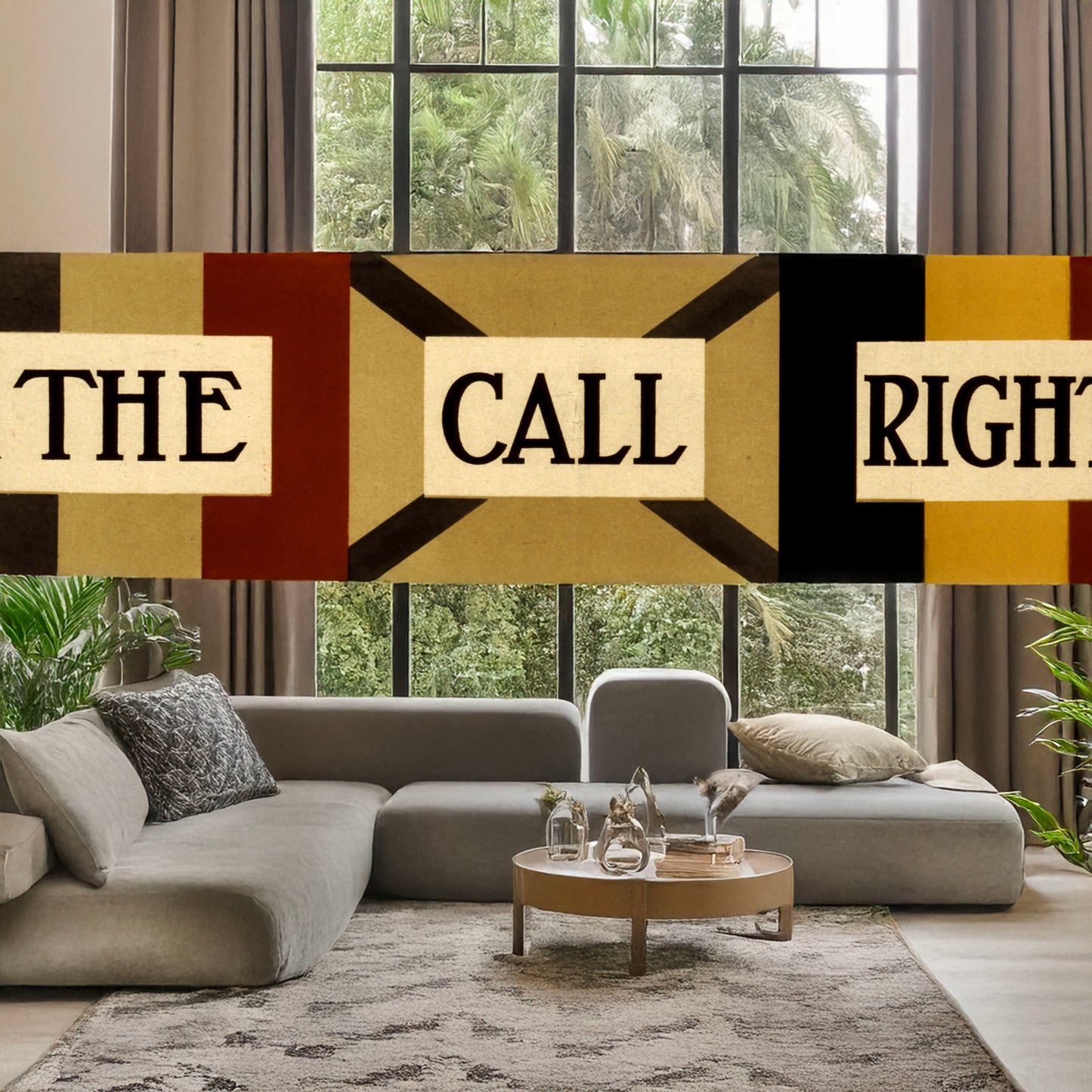 A picture of Answer the call right quickly, a mockup of the print leaning against a wall