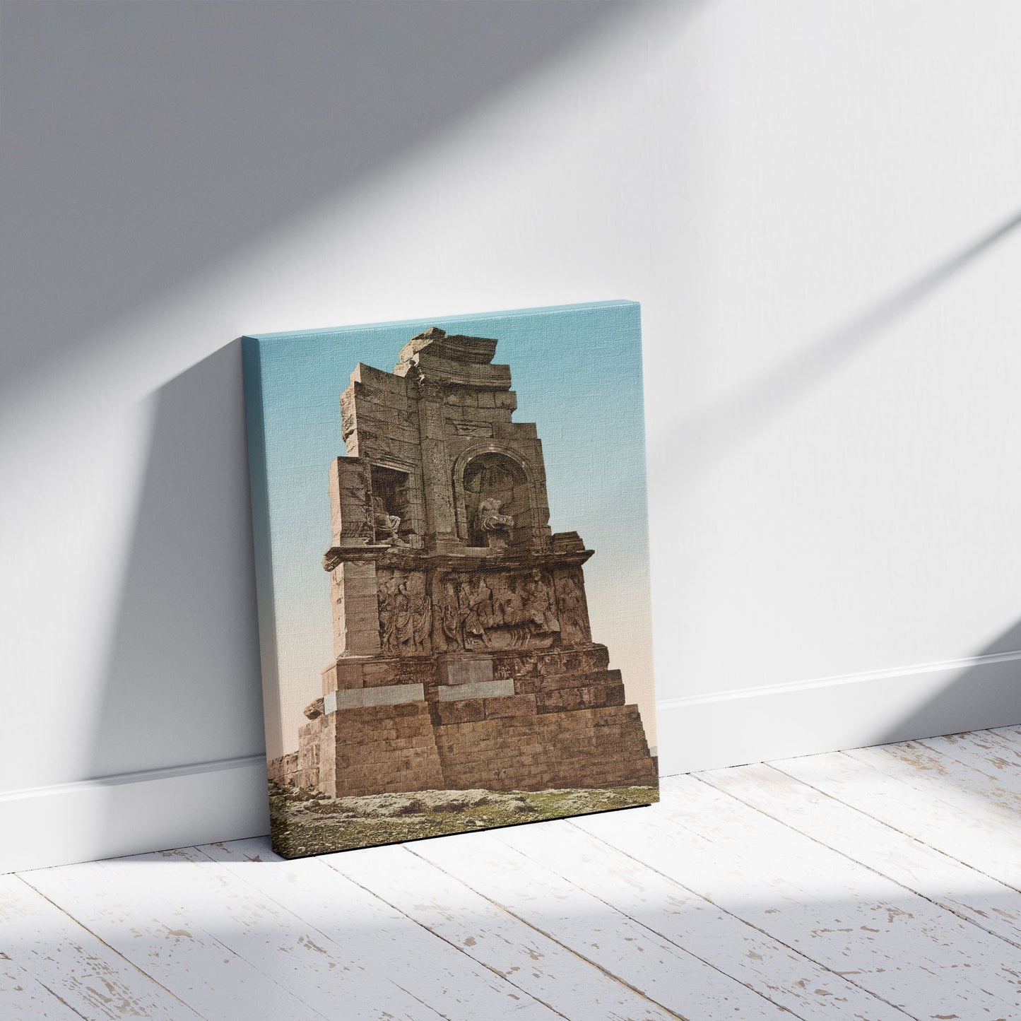 A picture of Athènes. Monument De Philopapus, a mockup of the print leaning against a wall