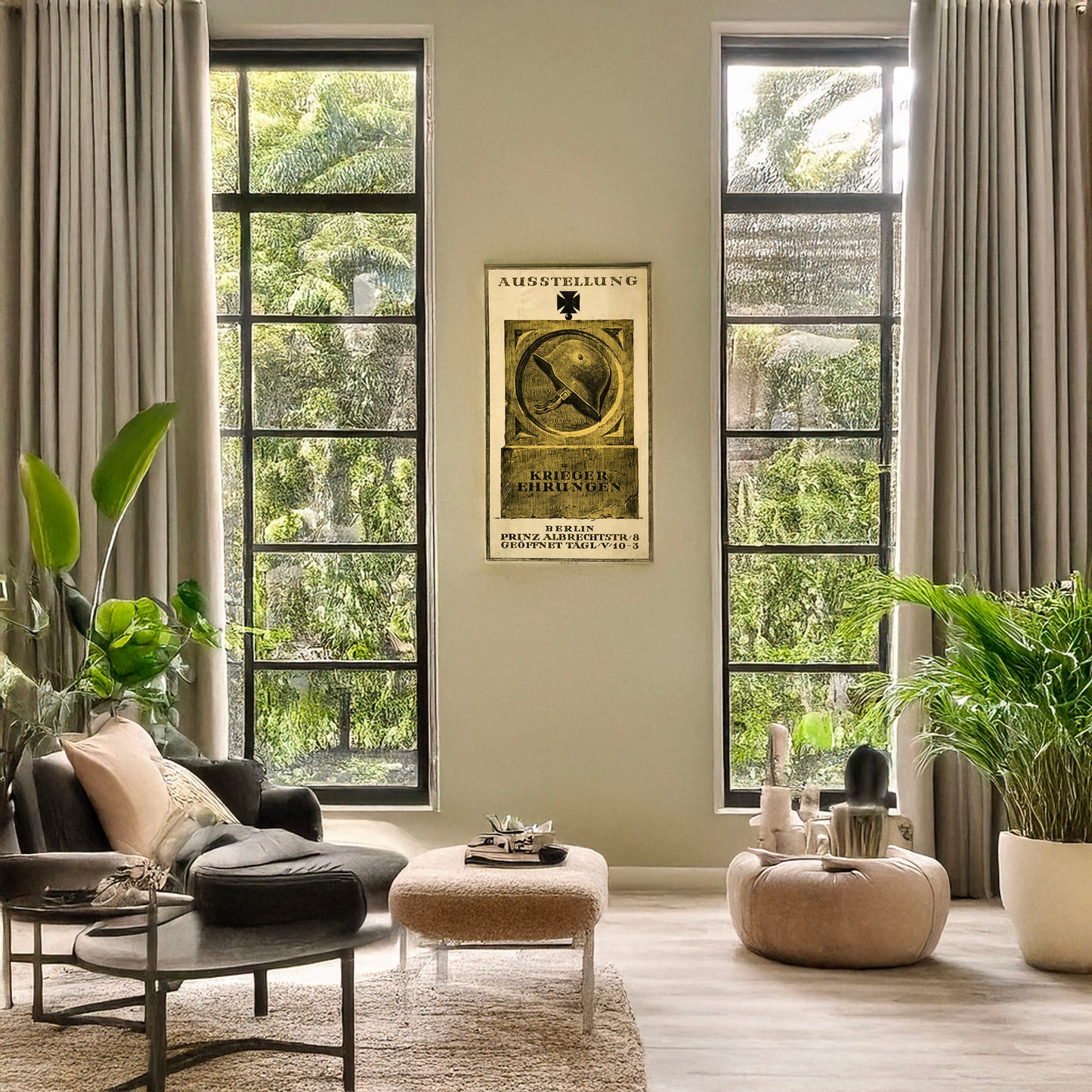A picture of Ausstellung Kriegerehrungen, a mockup of the print leaning against a wall