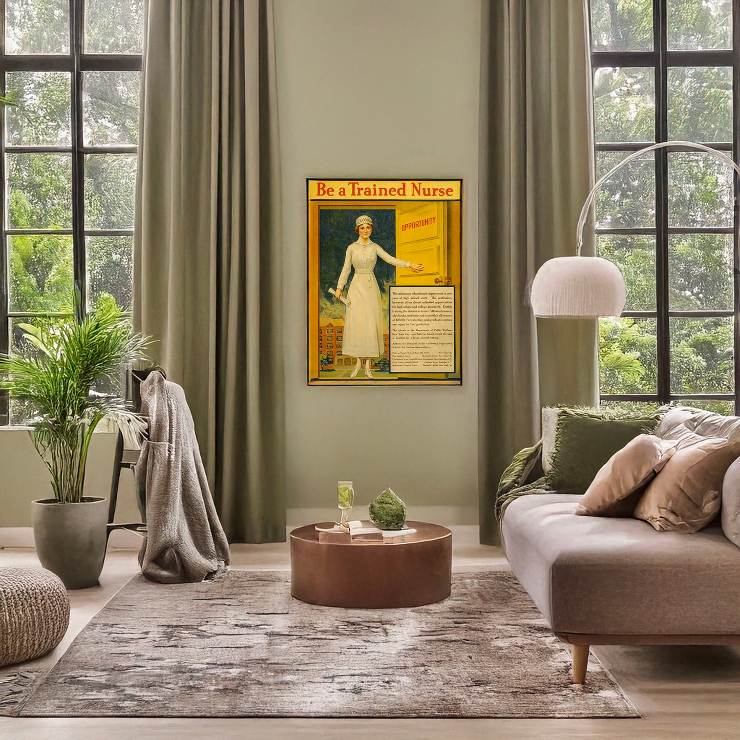 A picture of Be a trained nurse, a mockup of the print leaning against a wall