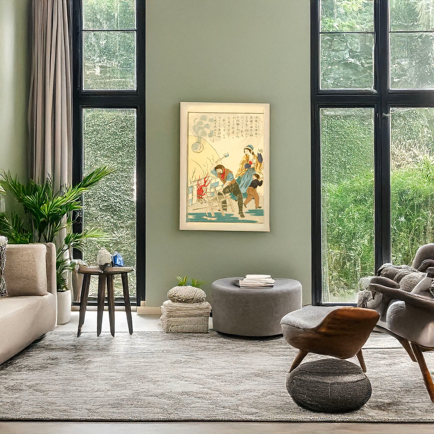 A picture of Bernard Palissy, inventor of enamelled pottery, a mockup of the print leaning against a wall