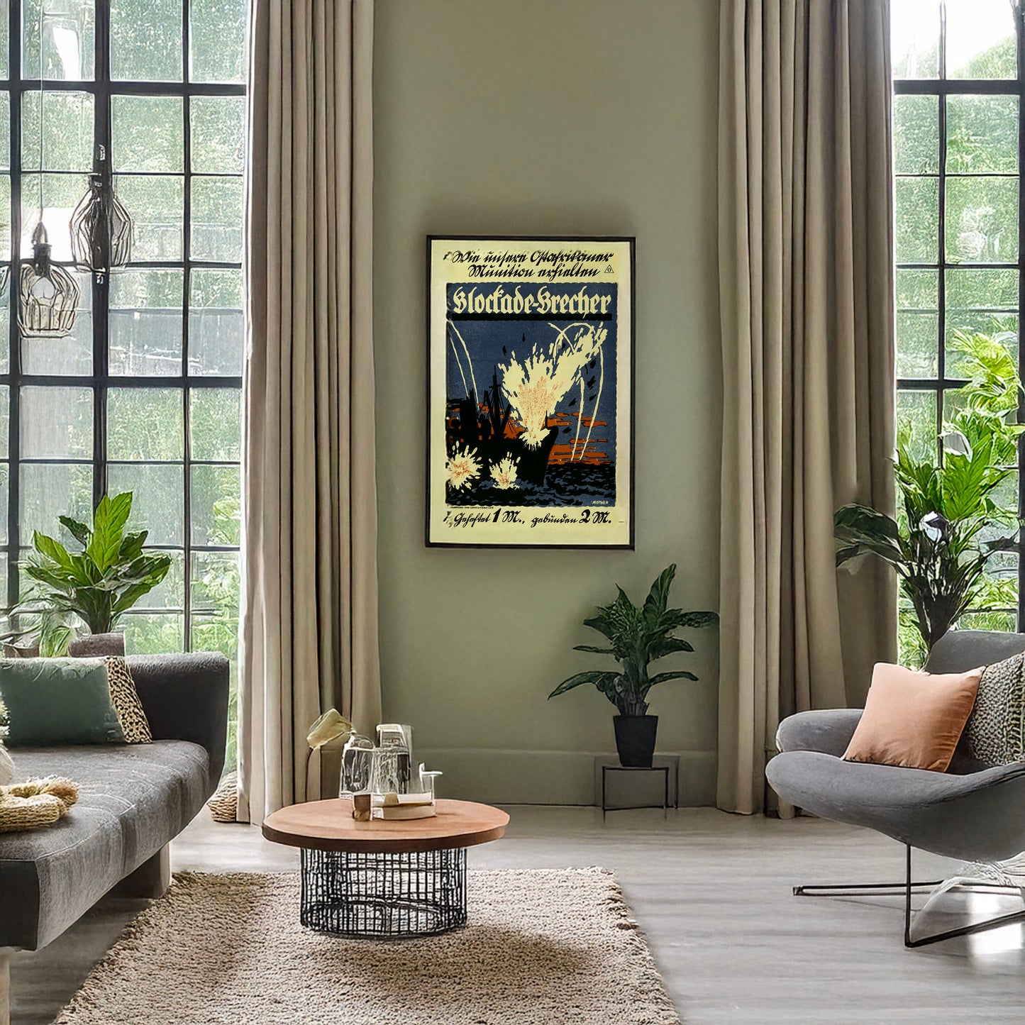 A picture of Blockade-brecker, a mockup of the print leaning against a wall