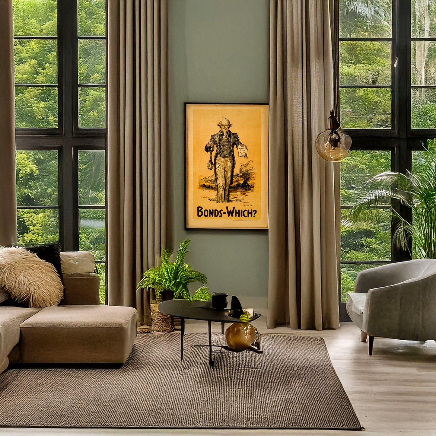 A picture of Bonds - which?, a mockup of the print leaning against a wall