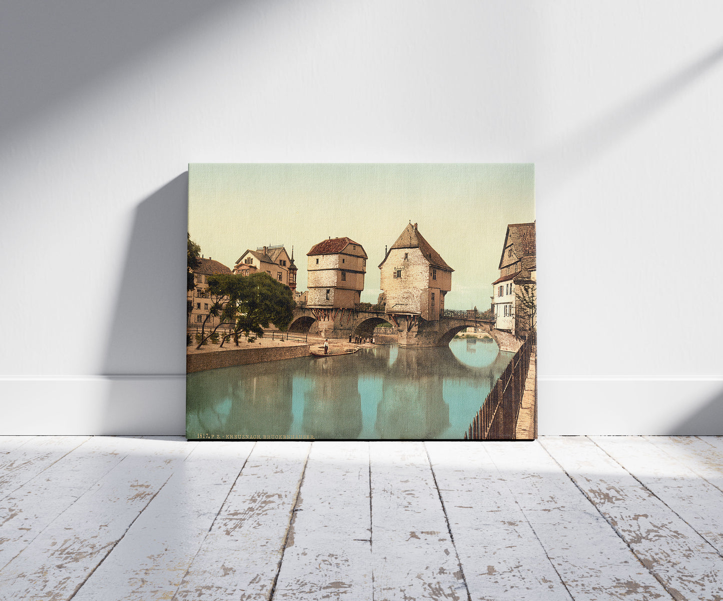A picture of Bridge houses, Kreuznach (i.e., Bad Kreuznach), Nahethal, Rhenish Prussia, Germany