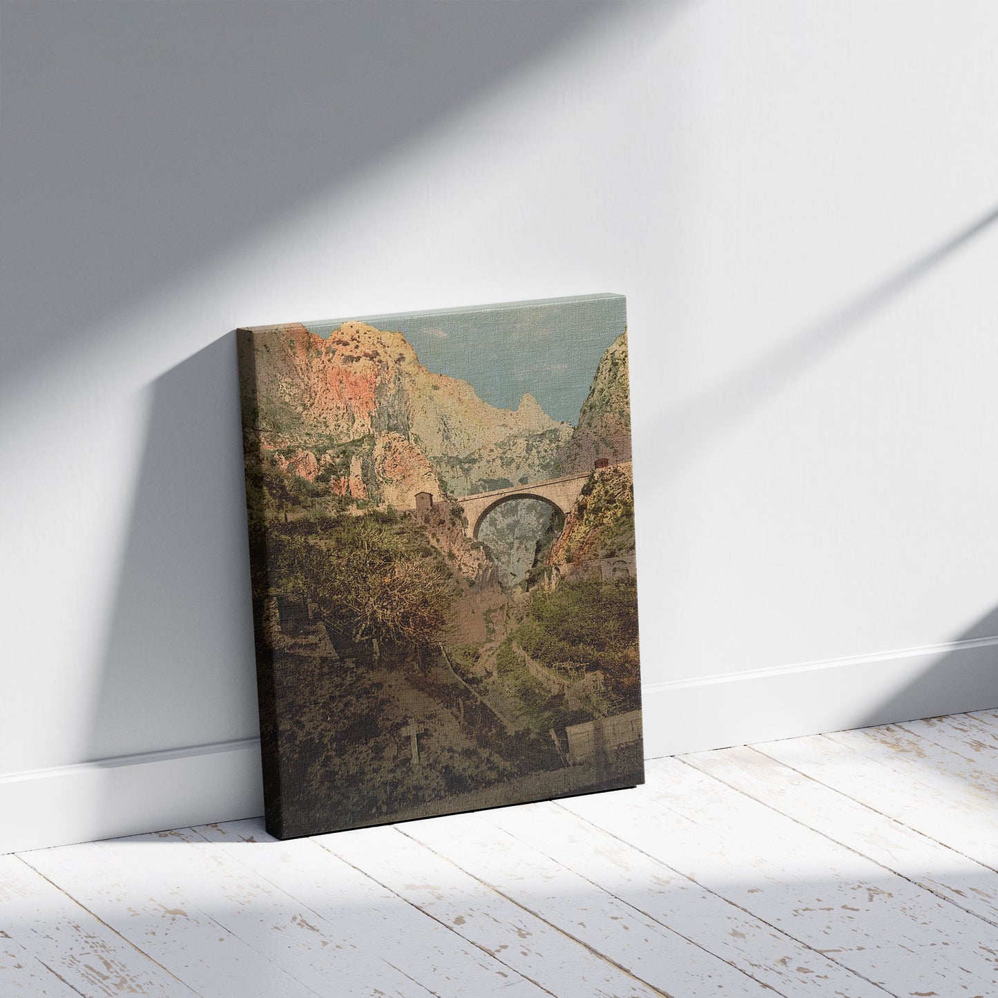 A picture of Bridge, St. Louis, Mentone, Riviera, a mockup of the print leaning against a wall