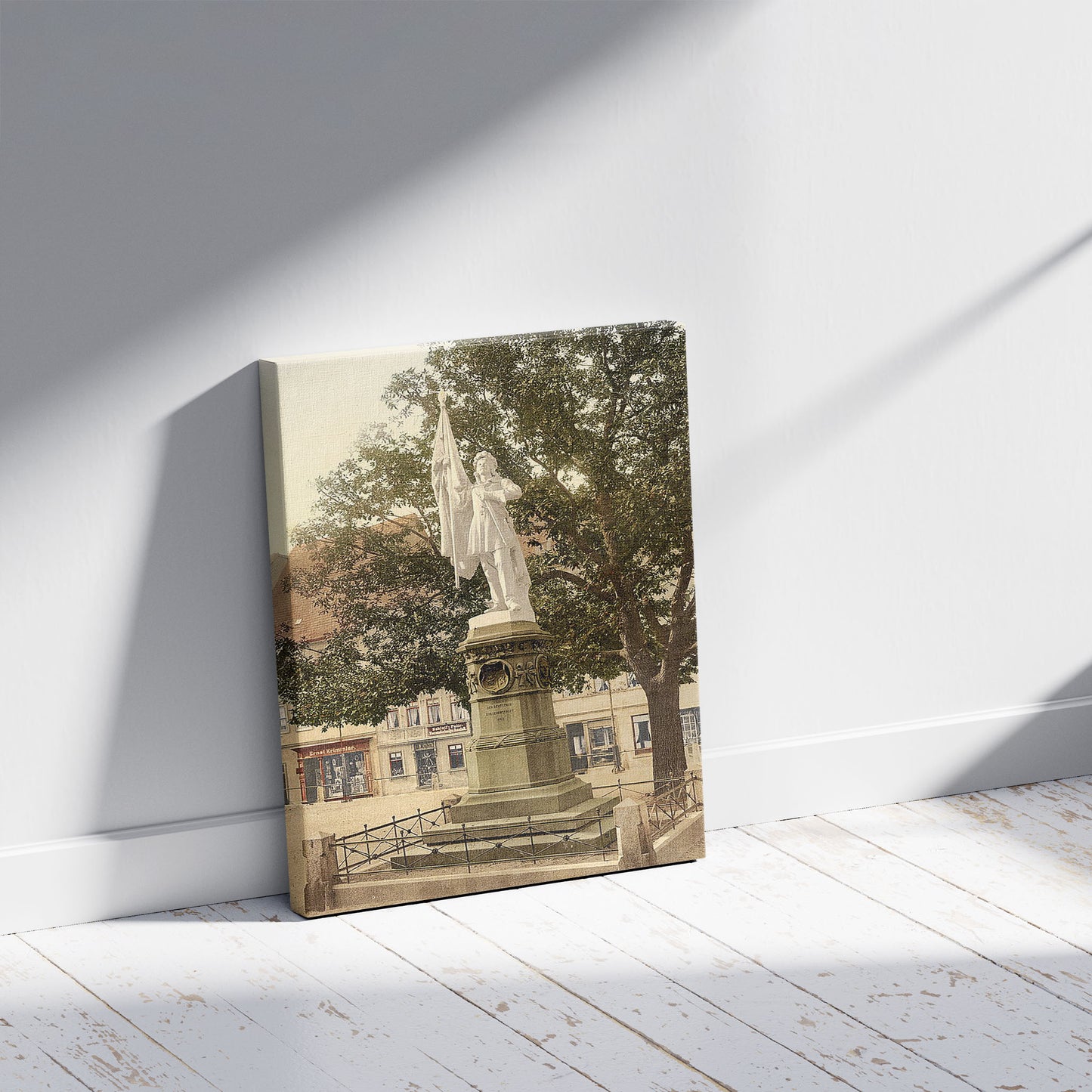A picture of Burschenschatts (i.e., Burschenschafts), Monument, Jena, Thuringia, Germany, a mockup of the print leaning against a wall