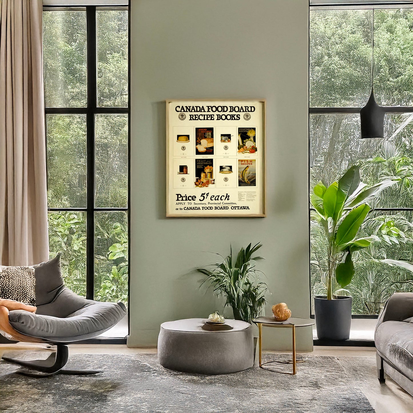 A picture of Canada Food Board recipe books, a mockup of the print leaning against a wall