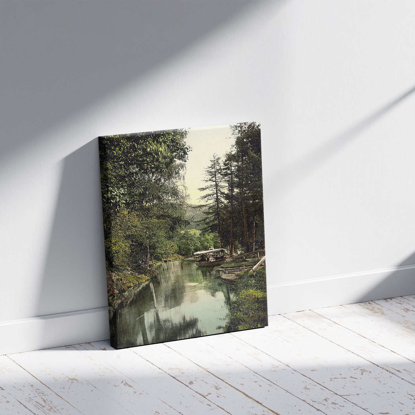 A picture of Canal walk, Llangollen, Wales, a mockup of the print leaning against a wall