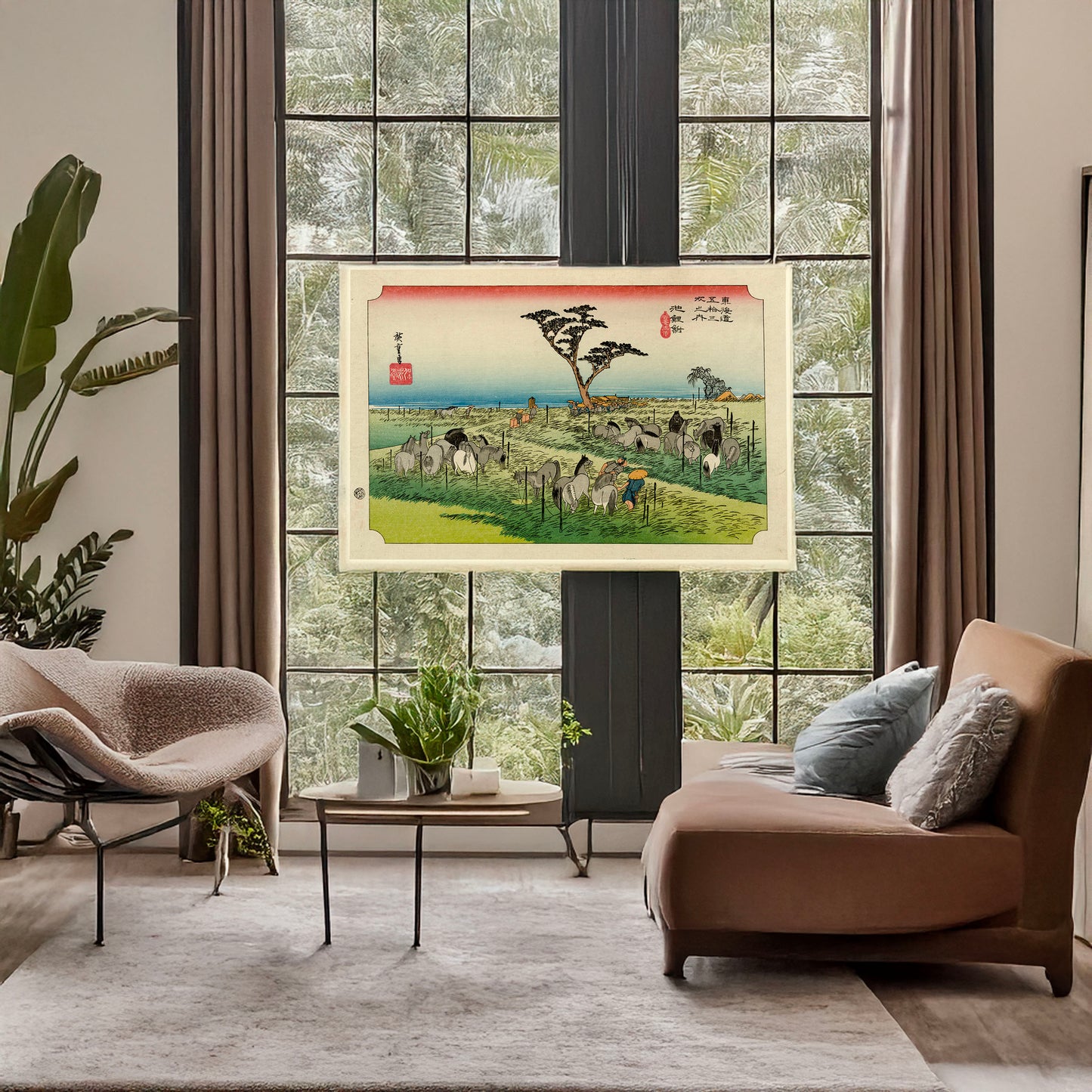 A picture of Chiryū, a mockup of the print leaning against a wall
