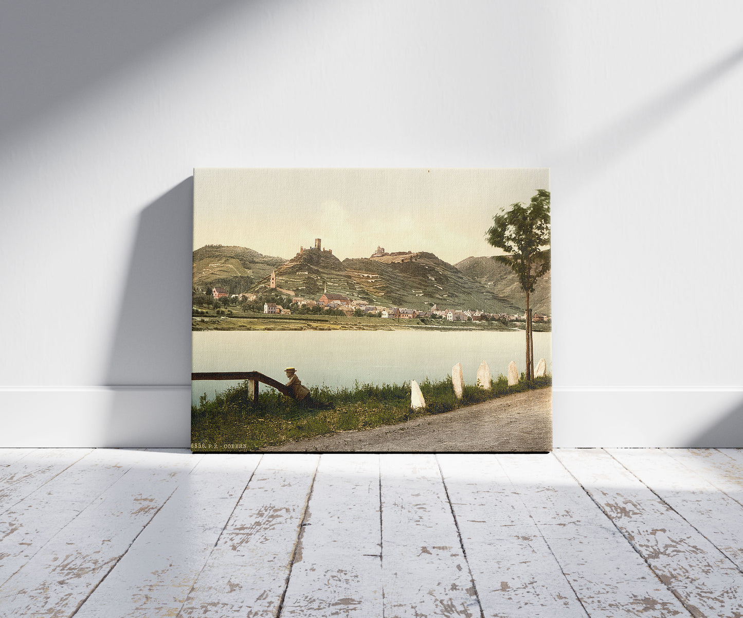 A picture of Cobern (i.e. Kobern), valley of, Moselle, Germany, a mockup of the print leaning against a wall