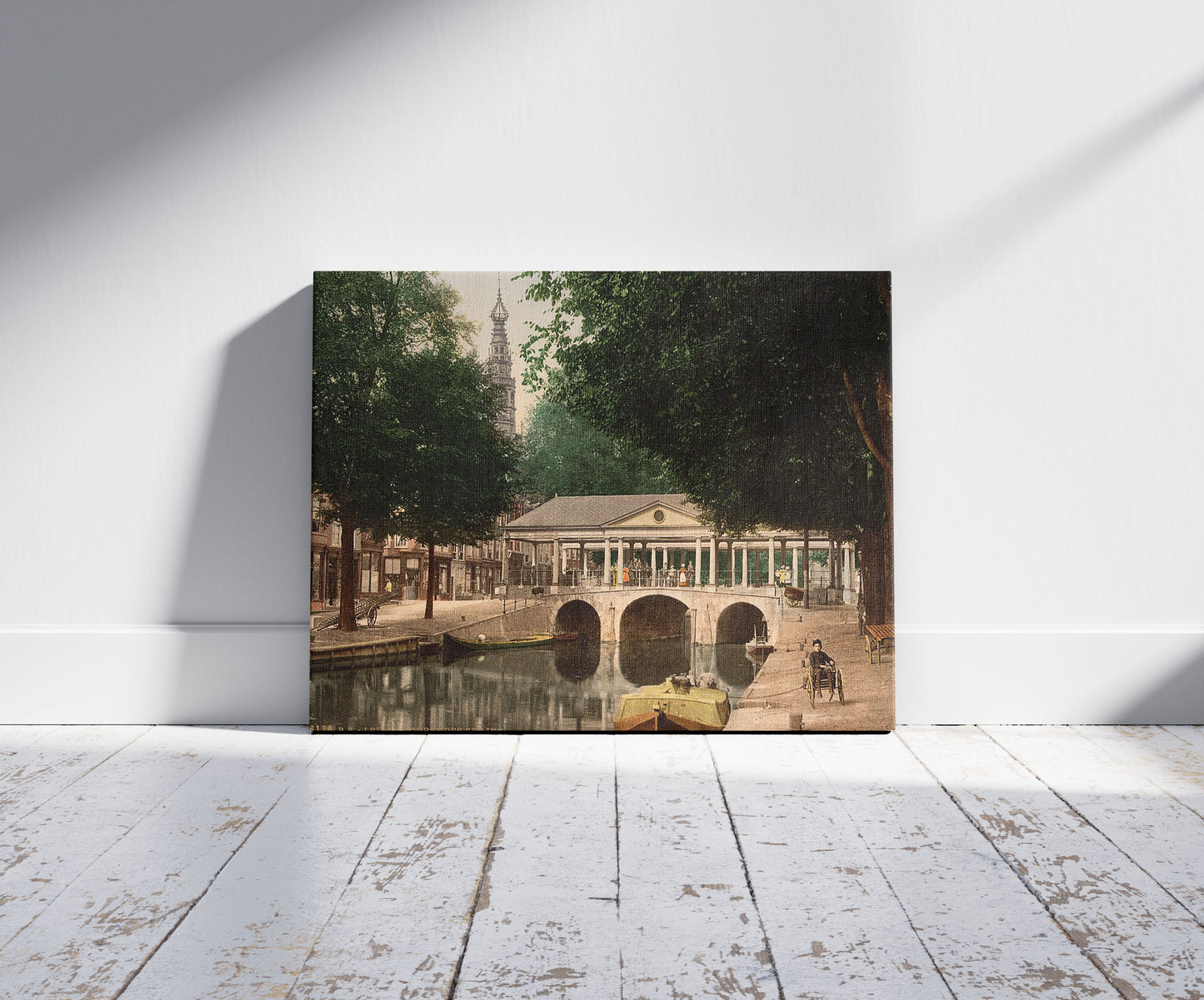 A picture of Corn (i.e. wheat) exchange hall with tower of town hall, Leyden, (i.e., Leiden) Holland