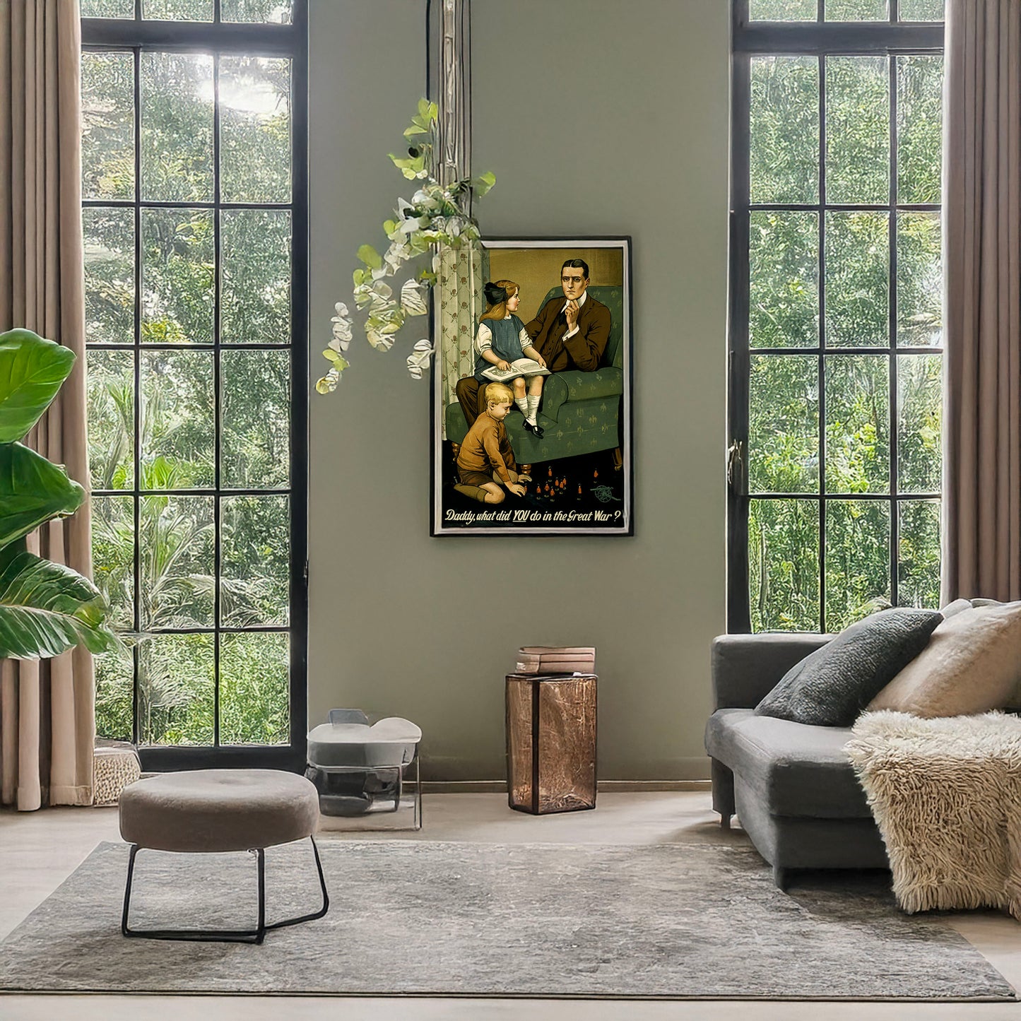 A picture of Daddy, what did you do in the great war?, a mockup of the print leaning against a wall