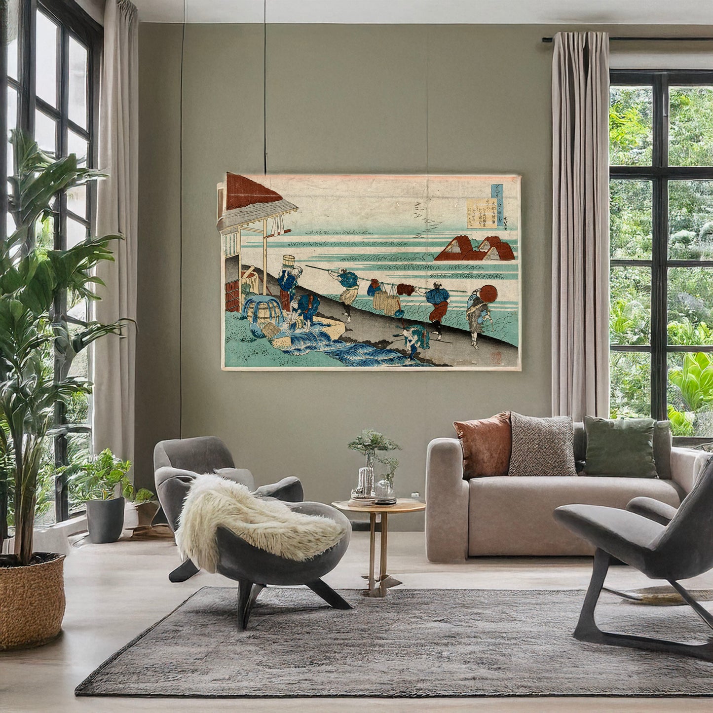 A picture of Dainagon tsunenobu, a mockup of the print leaning against a wall