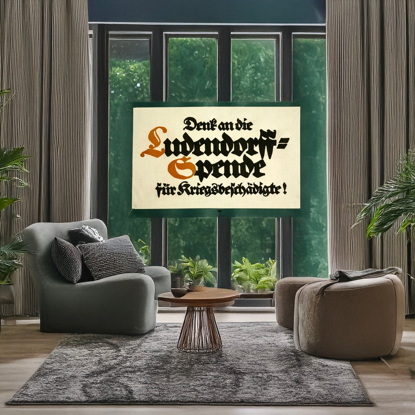 A picture of Denkt an die Ludendorff-Spende für Kriegsbeschädigte!, a mockup of the print leaning against a wall
