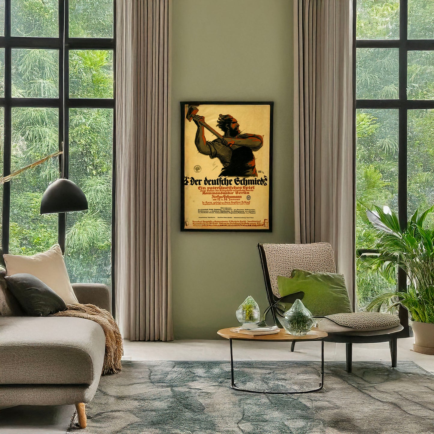 A picture of Der deutsche Schmied, ein vaterländisches Spiel ..., a mockup of the print leaning against a wall