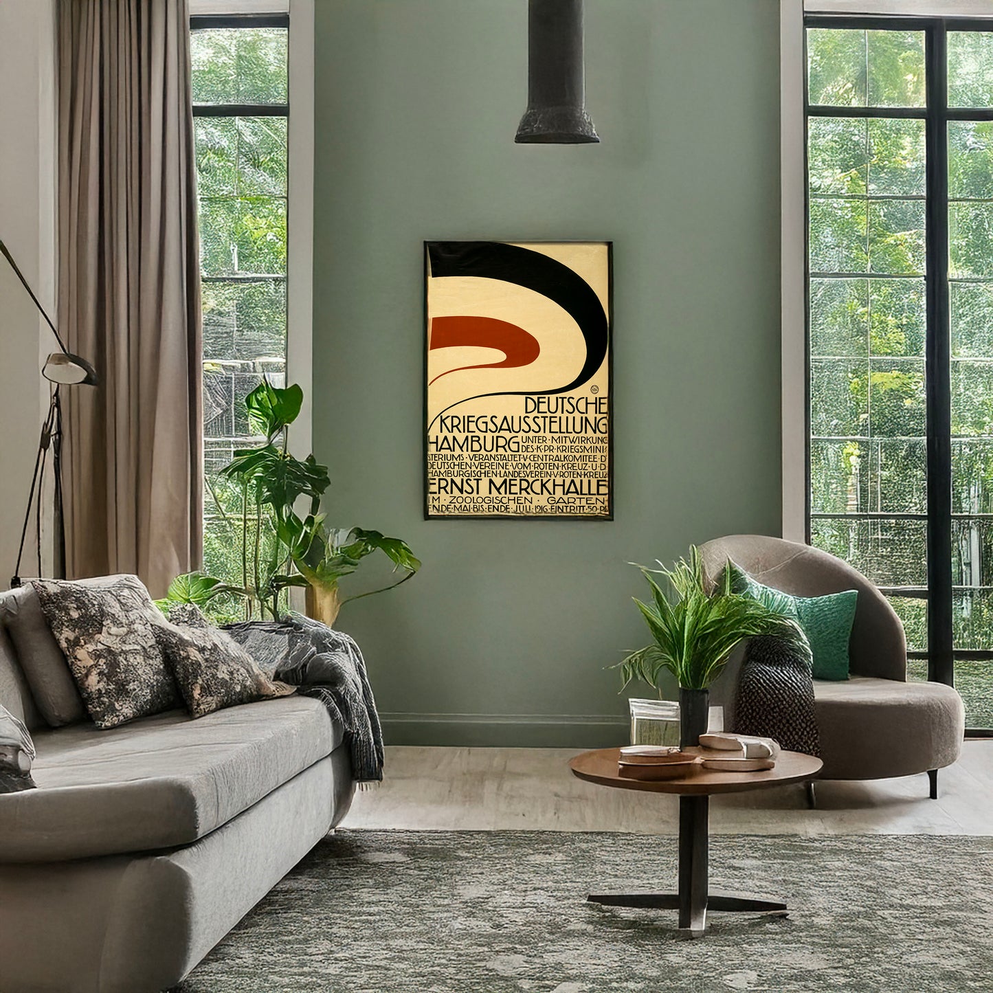 A picture of Deutsche Kriegsausstellung Hamburg, a mockup of the print leaning against a wall