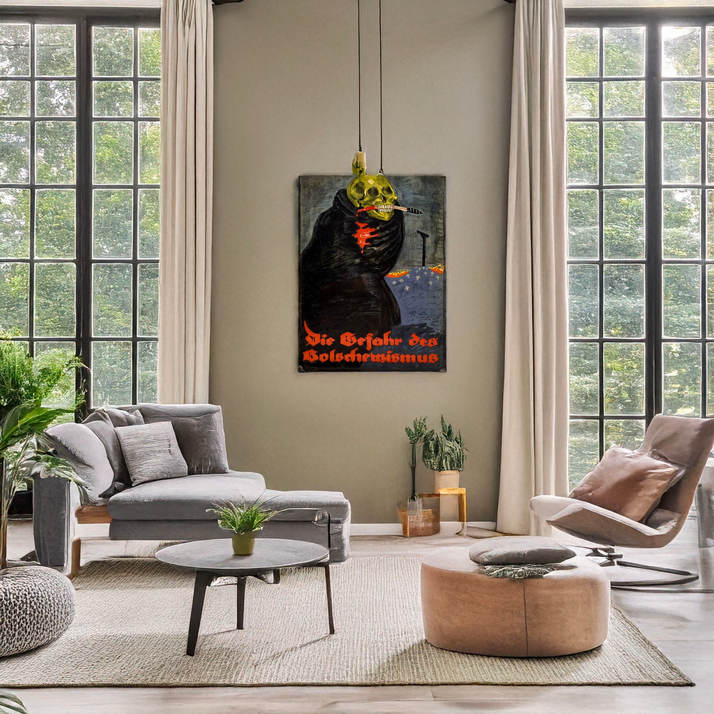 A picture of Die Gefahr des Bolschewismus, a mockup of the print leaning against a wall