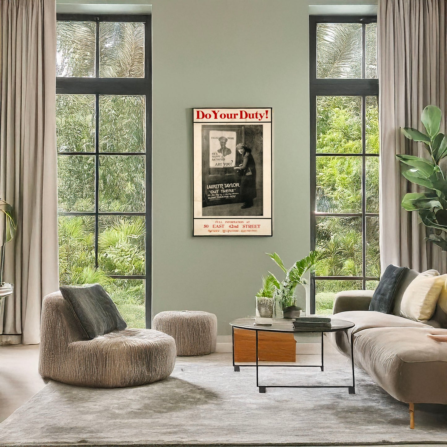 A picture of Do your duty! Full information at 50 East 42nd Street, Mayor's Recruiting Committee., a mockup of the print leaning against a wall
