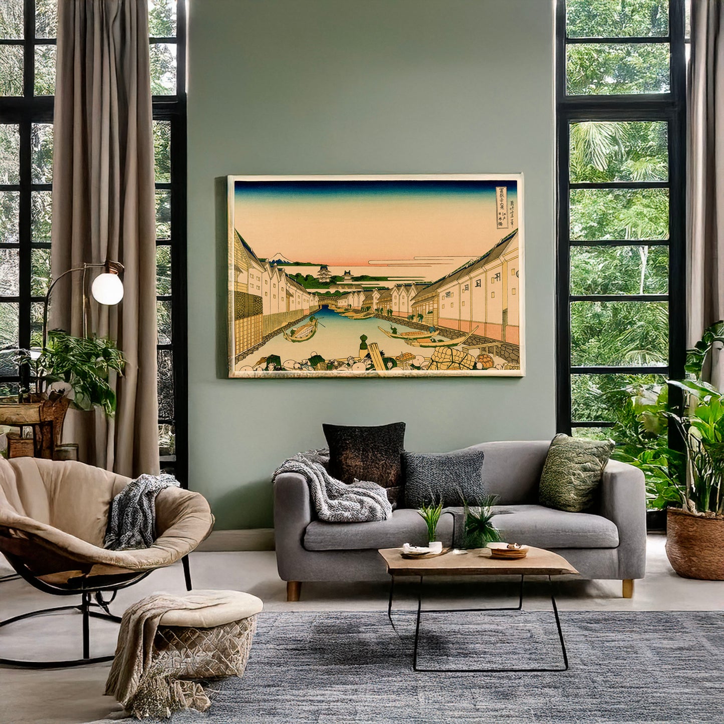 A picture of Edo nihonbashi, a mockup of the print leaning against a wall