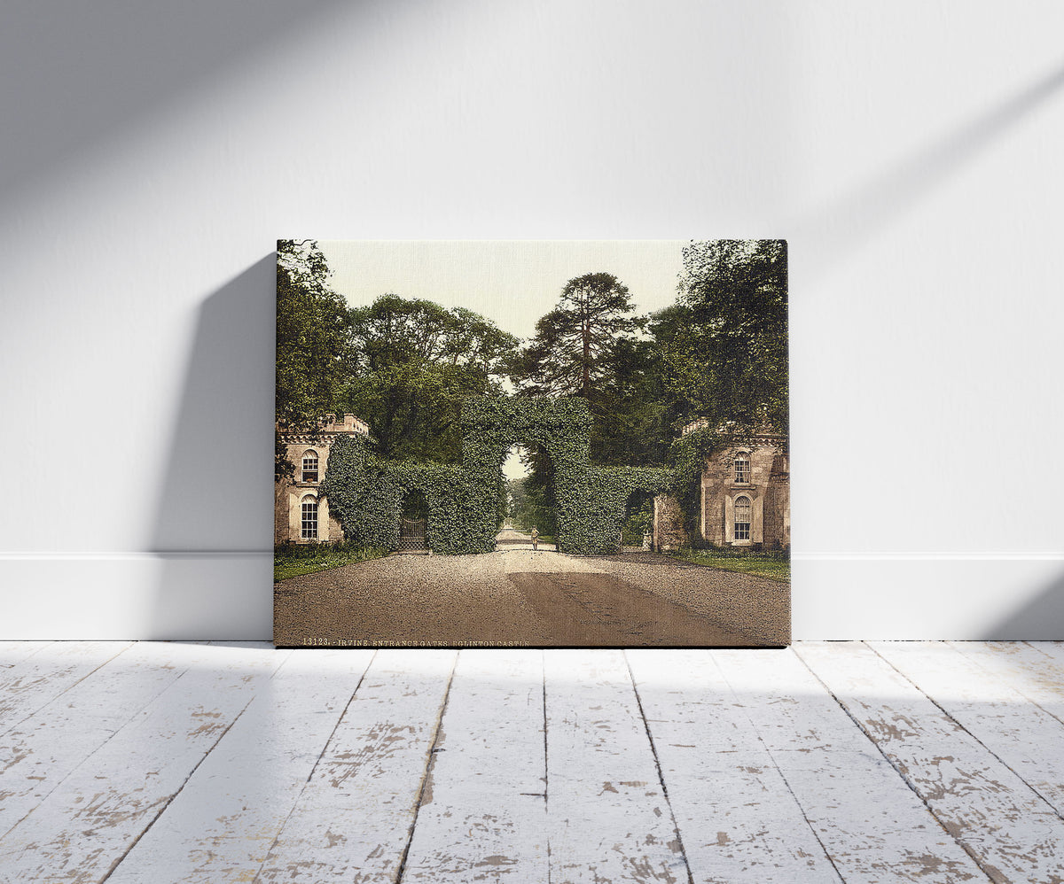 A picture of Eglington Castle, entrance gates, Irvine, Scotland
