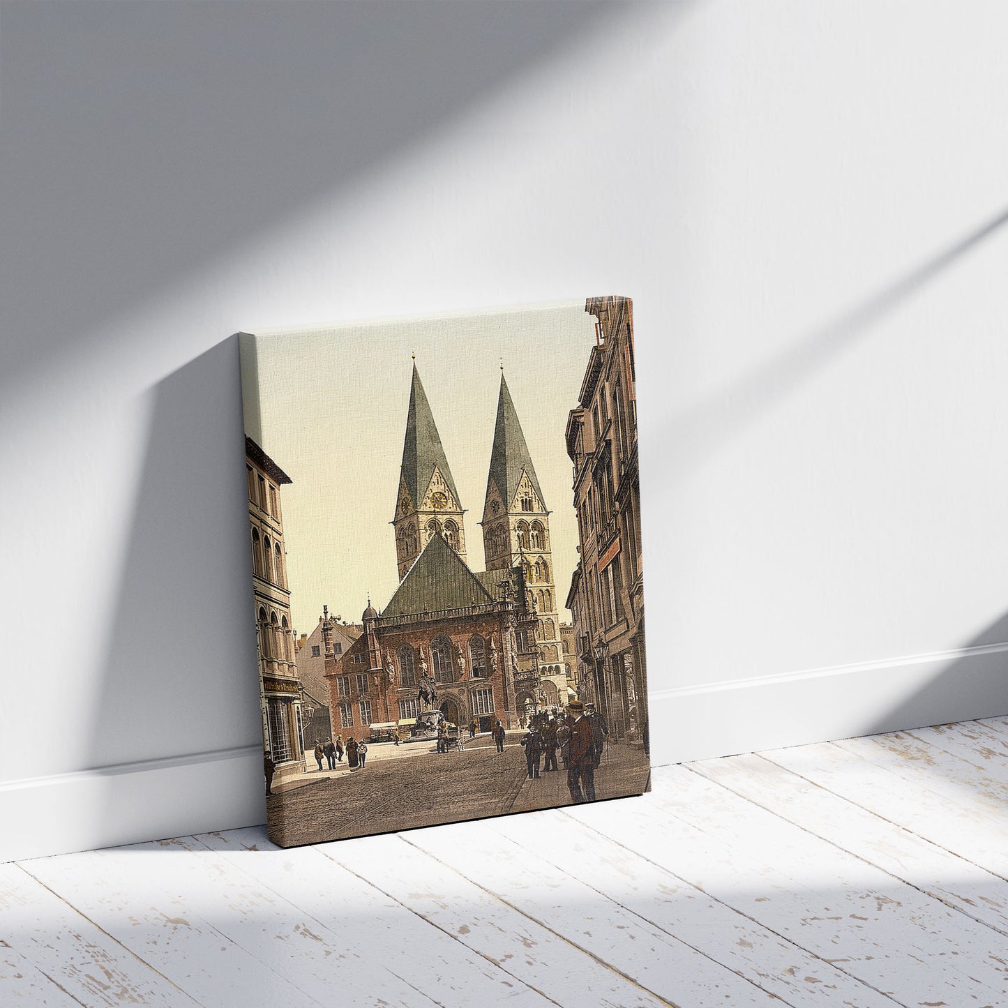A picture of Emperor William's Place, Bremen, Germany, a mockup of the print leaning against a wall
