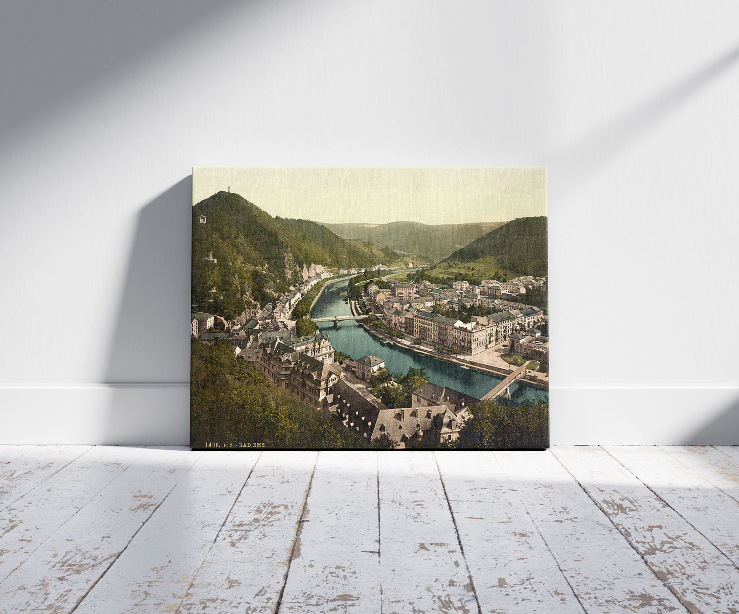 A picture of Ems (i.e., Bad Ems) from Kurberg, Ems, the Rhine, Germany
