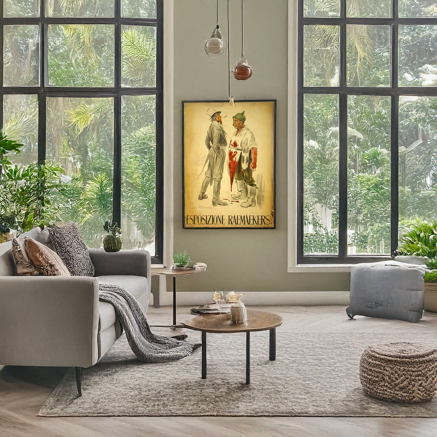 A picture of Esposizione Raemaekers, a mockup of the print leaning against a wall