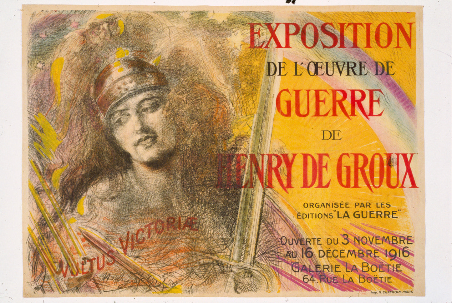 A picture of Exposition de l'oeuvre de guerre de Henry de Groux. Ouverte du 3 novembre au 16 décembre, 1916. Galerie La Boëtie