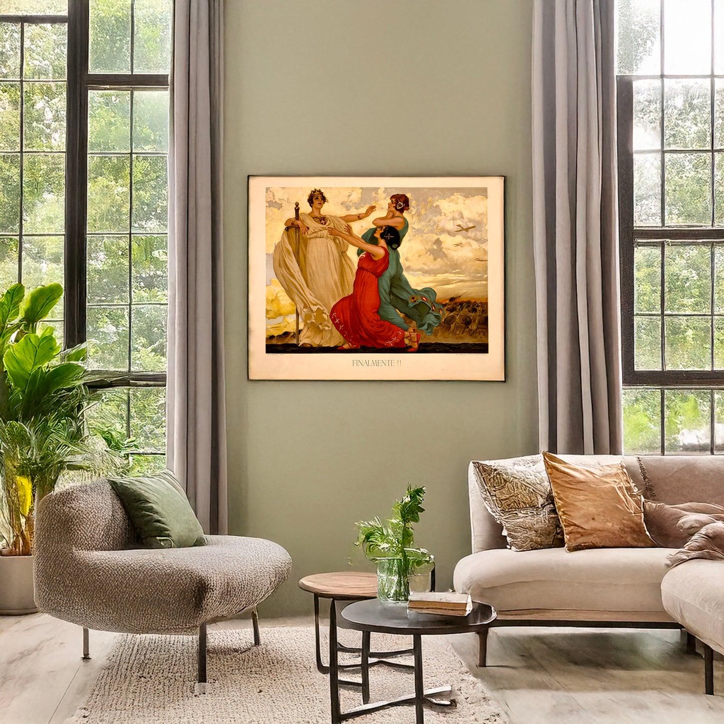 A picture of Finalmente!!, a mockup of the print leaning against a wall