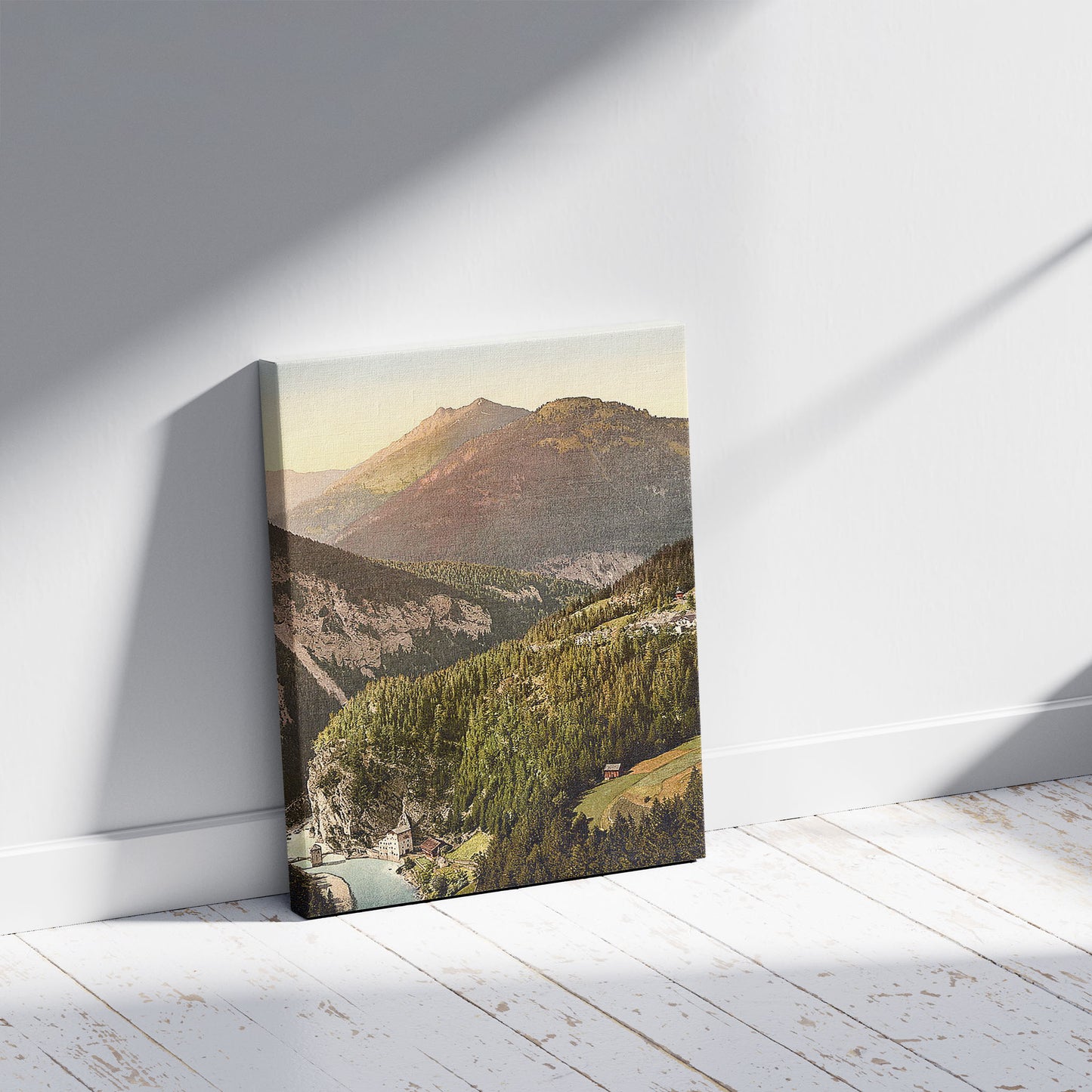 A picture of Finstermunz (Old) II, Tyrol, Austro-Hungary, a mockup of the print leaning against a wall