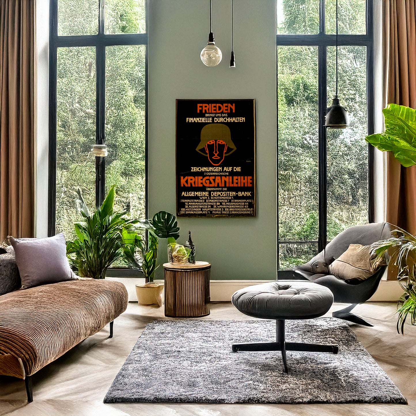 A picture of Frieden ... Kriegsanleihe ..., a mockup of the print leaning against a wall
