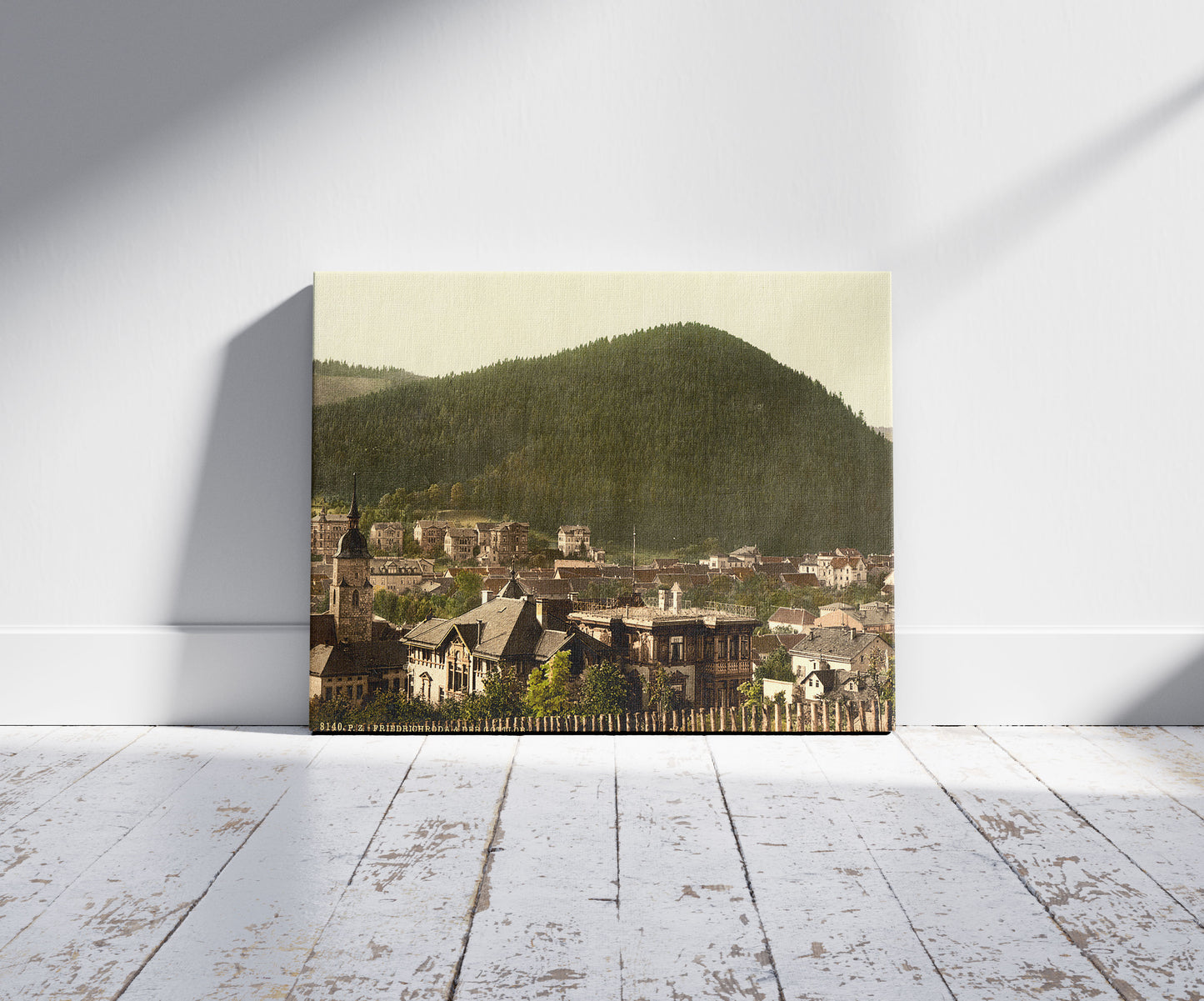 A picture of Friedrichrhoda and the Gottlob, Thuringia, Germany, a mockup of the print leaning against a wall