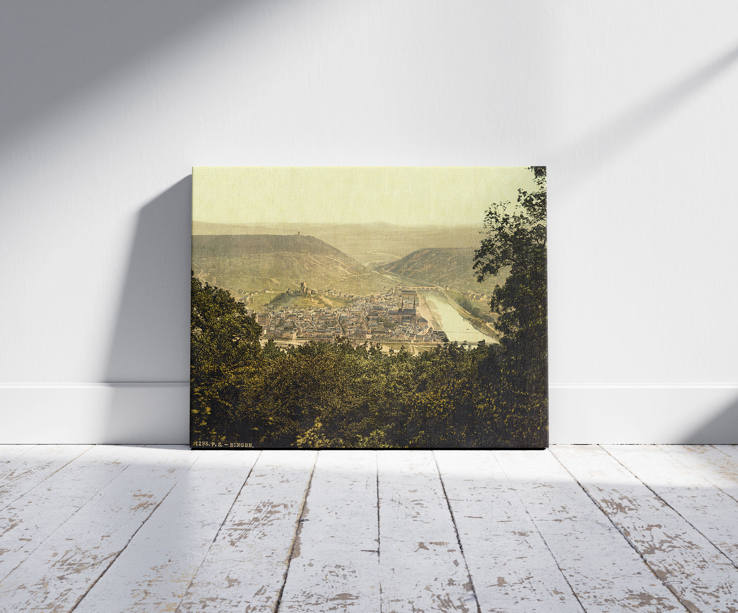 A picture of From Niederwald, Bingen, the Rhine, Germany, a mockup of the print leaning against a wall