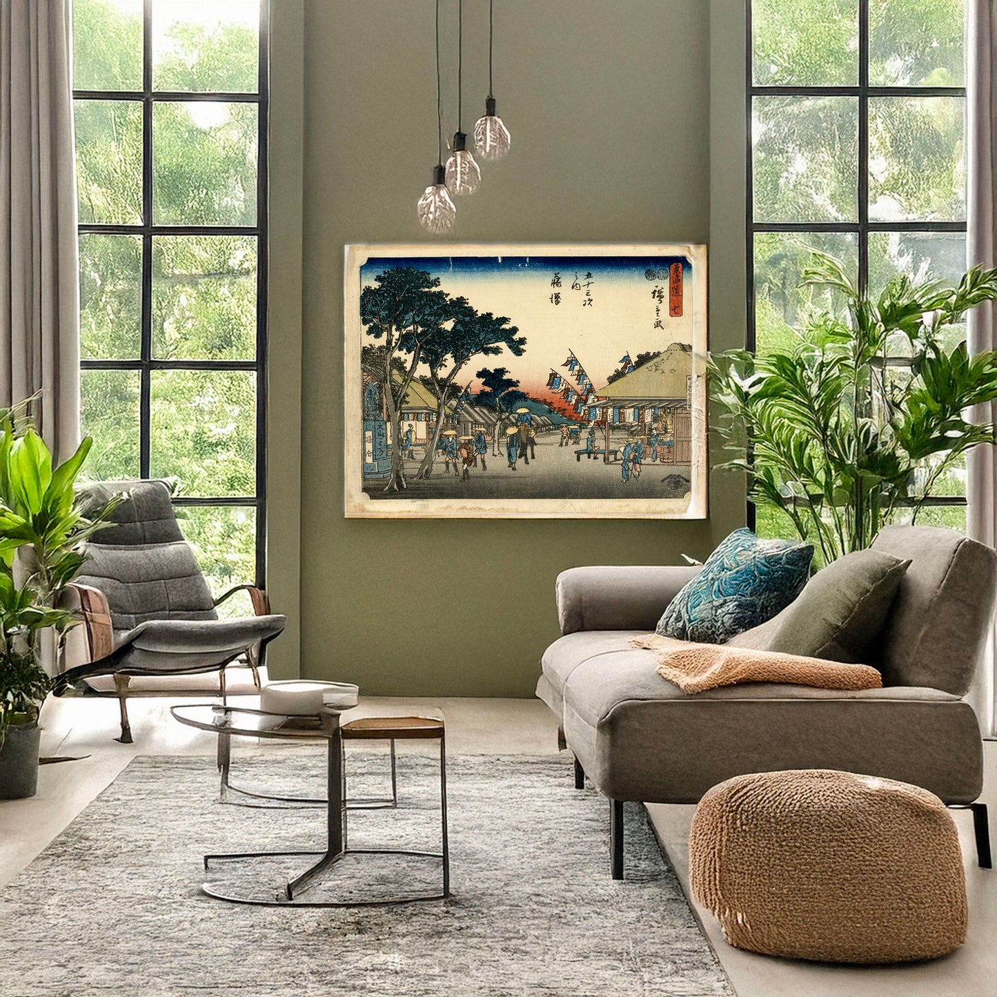 A picture of Fujisawa, a mockup of the print leaning against a wall