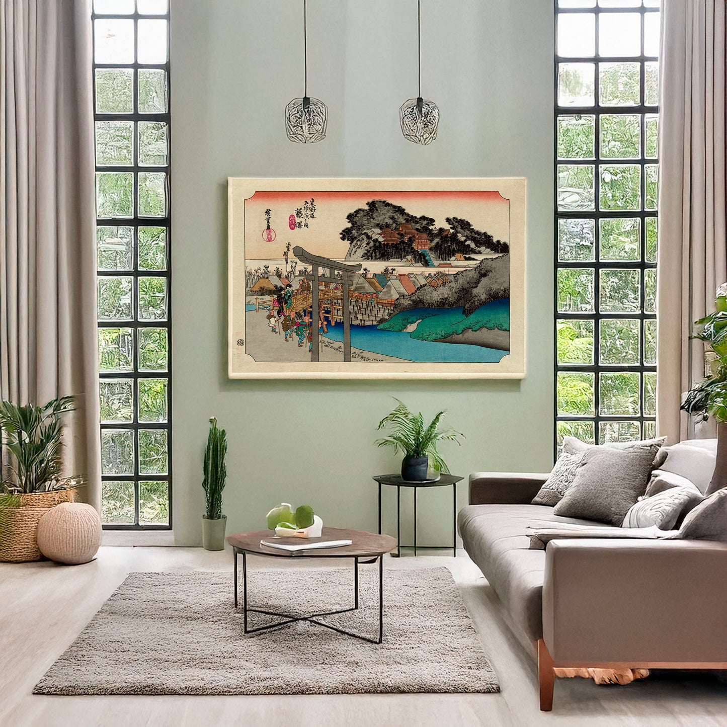 A picture of Fujisawa, a mockup of the print leaning against a wall