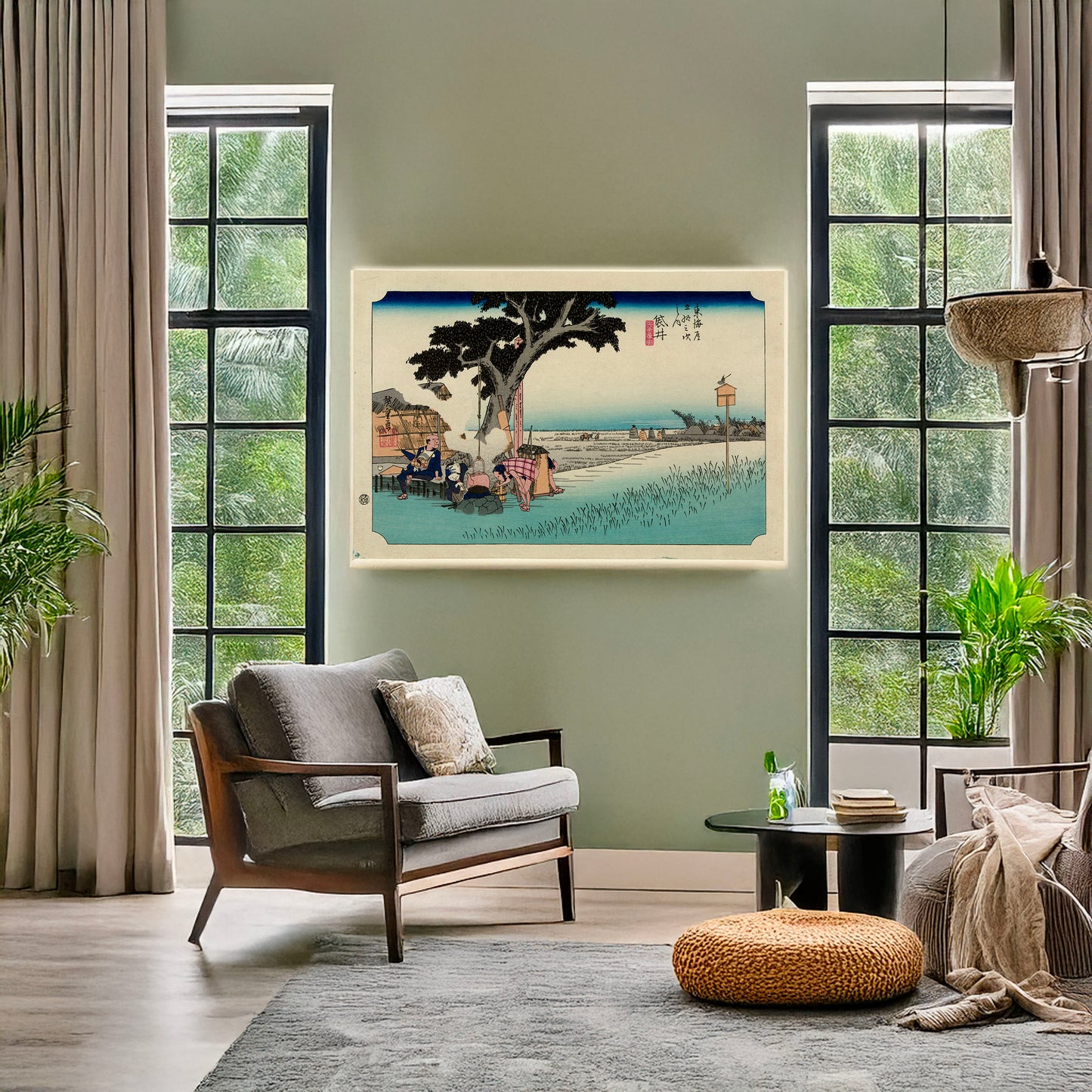 A picture of Fukuroi, a mockup of the print leaning against a wall