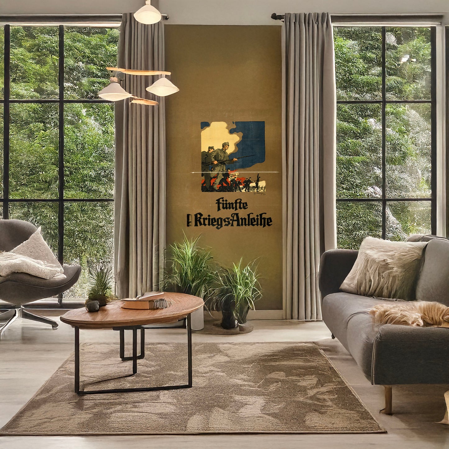 A picture of Fünfte Kriegs-Anleihe, a mockup of the print leaning against a wall