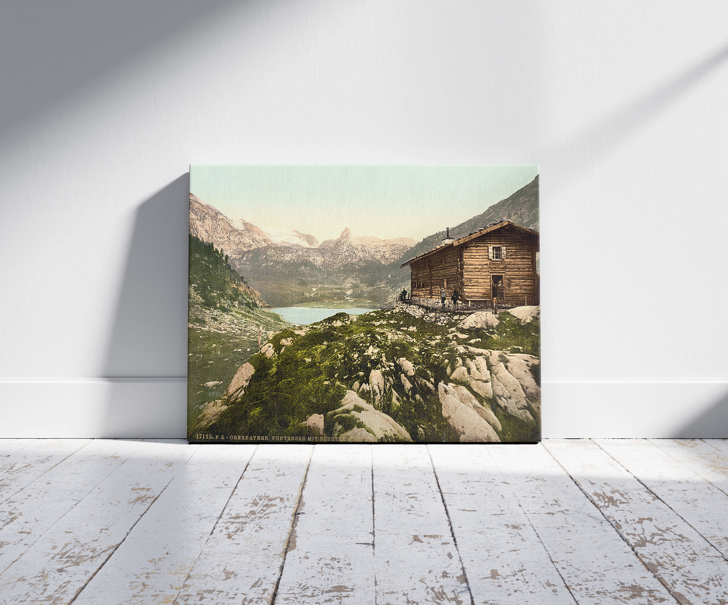 A picture of Funtensee with Schottmalhorn, Upper Bavaria, Germany, a mockup of the print leaning against a wall