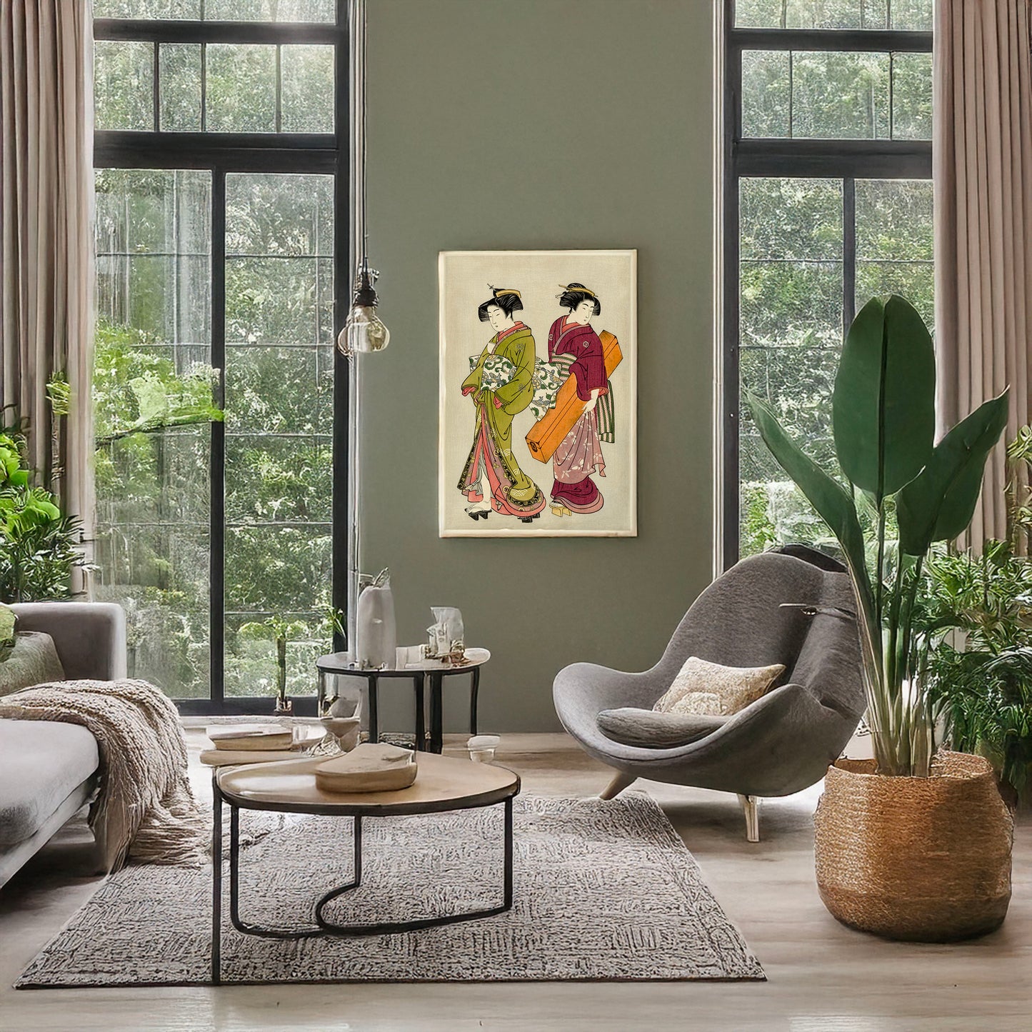 A picture of Geisha to hakoya, a mockup of the print leaning against a wall