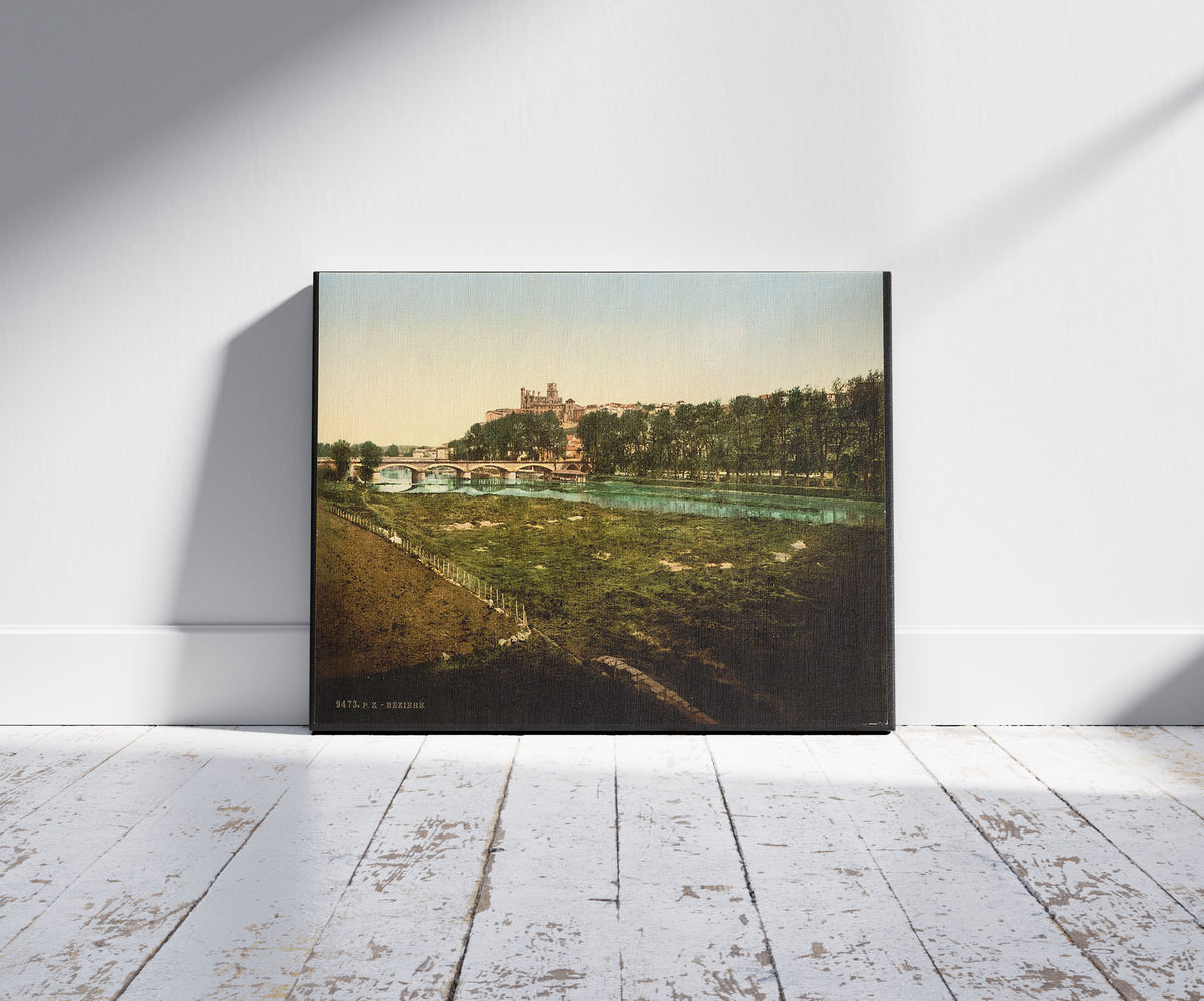 A picture of General view, Béziers, France, a mockup of the print leaning against a wall